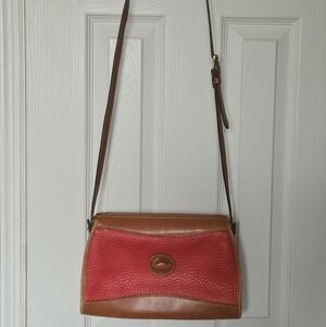 Vintage Dooney & Bourke Genuine Leather Red and Brown Crossbody Bag.